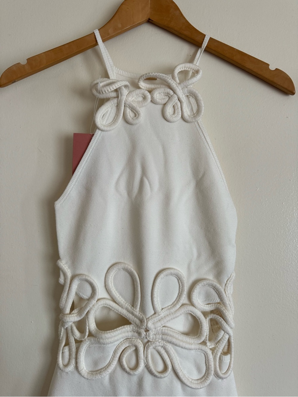 cult gaia Jena Knit Dress Off White Halter Midi Dress Sculpted Cutout Motifs - Picture 6 of 13
